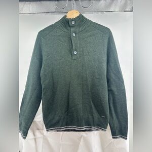 Zegna green wool button closure quarter zip sweater